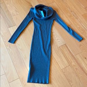 BNWT BEBE Couture Grey Stretch Ribbed Midi Dress